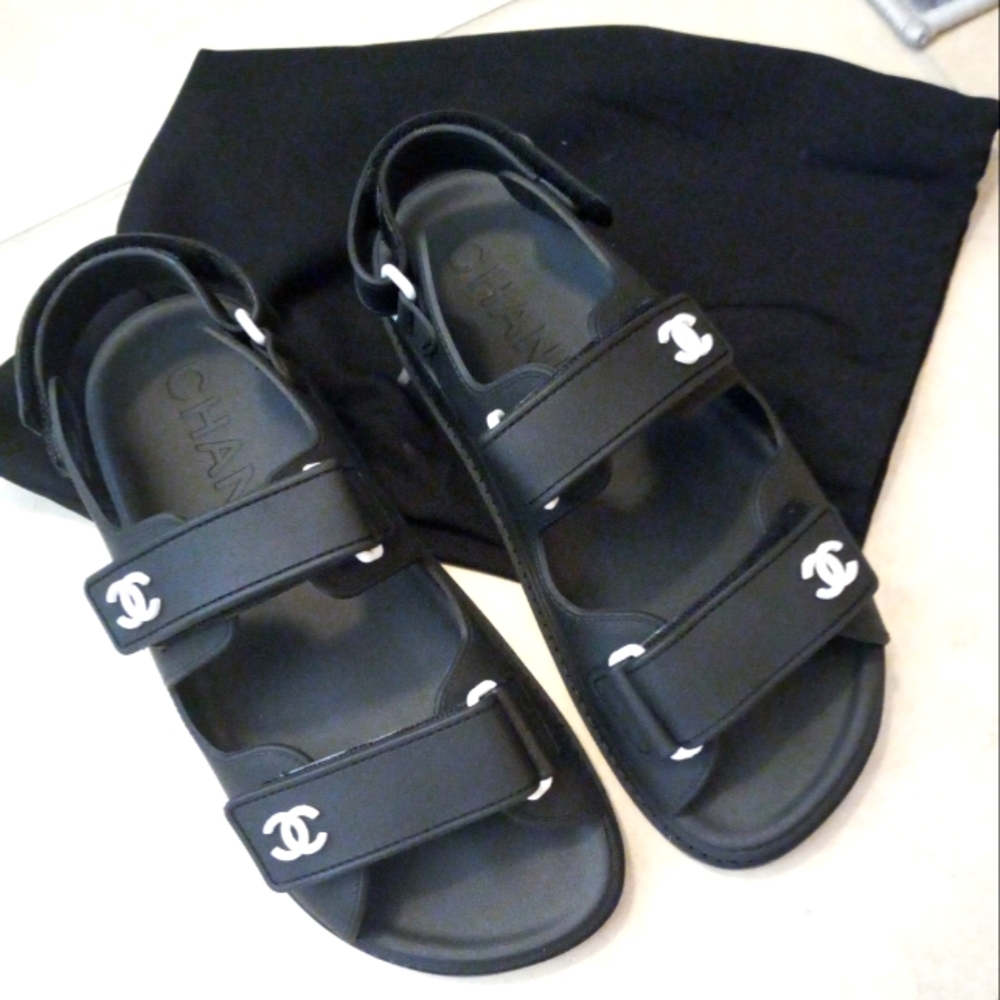 Beautiful Black and White Chanel Dad Sandals